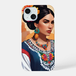 Funfa para iPhone 15 motivo mujer mexicana Hoesje