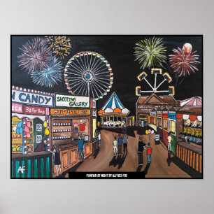 Funfair at Night Painting beroemd gemaakt door Alf Poster