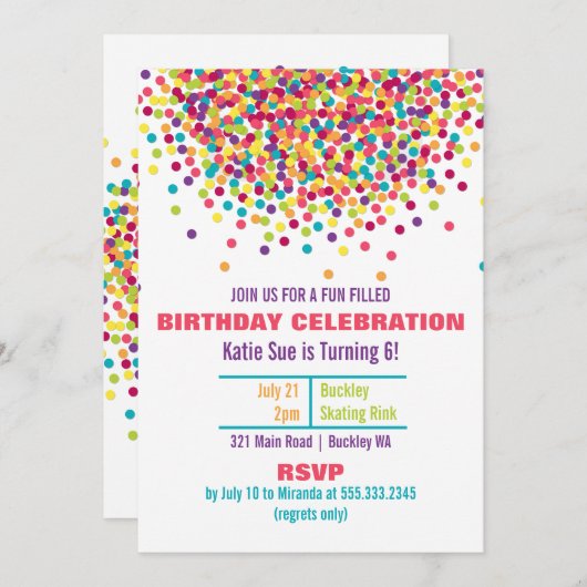 Funfetti Photo Anniversaire Fête Invitation (Devant / Derrière)