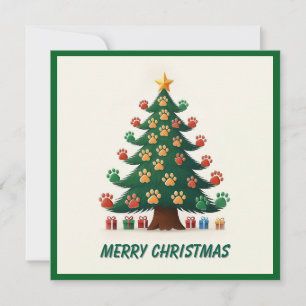 Funge dierpoten groene moderne kerstboom feestdagenkaart