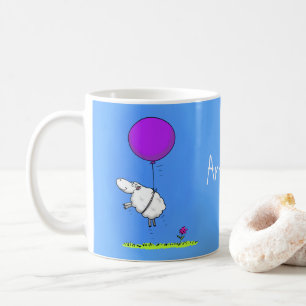 Funge schattige cartoon schaap met ballon koffiemo koffiemok