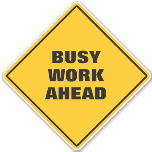 Fungerend druk werk vooruit pun wegbord geel sticker (Voorkant)