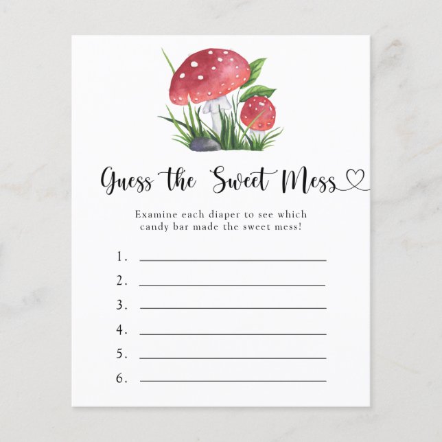 Fungi baby shower Raad de Sweet Mess spel (Voorkant)