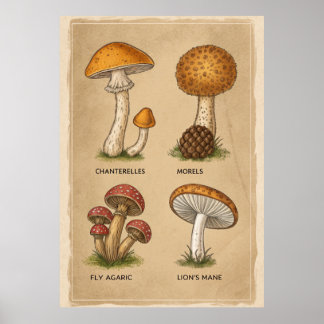 Fungi Chronicles: een Antiek mycologische studie Poster
