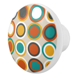 Funky 1970s Oranje Blauwgroen bruine cirkels patro Keramische Knop