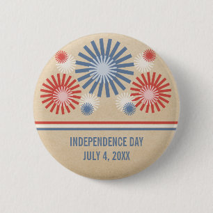 Funky 4 juli Fireworks & Stripes Button