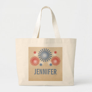 Funky 4th of Juli Fireworks Bag Grote Tote Bag