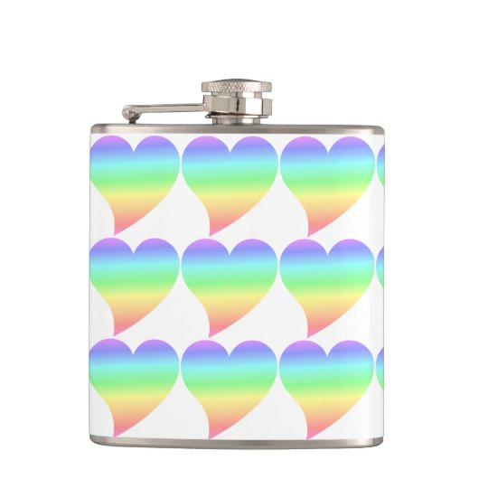 Funky 70s Retro Pastel | Rainbow Hearts Pattern Heupfles (Voorkant)
