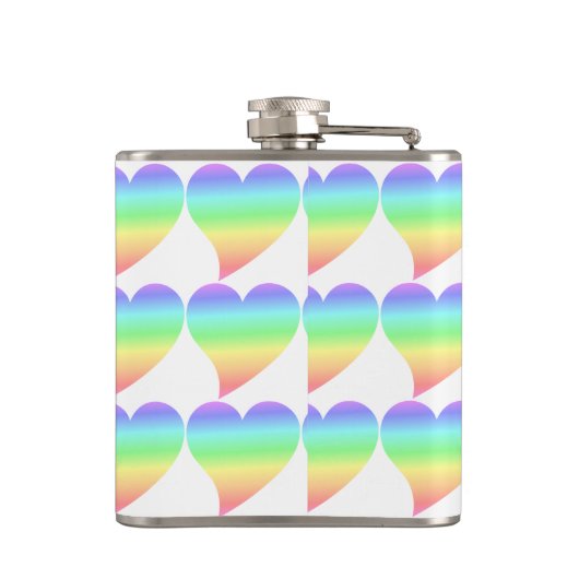 Funky 70s Retro Pastel | Rainbow Hearts Pattern Heupfles (Achterkant)