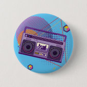 Funky 80s draagbare radiocassetspeler, 'boombox' ronde button 5,7 cm (Voorkant)
