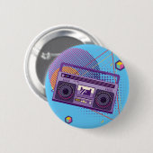 Funky 80s draagbare radiocassetspeler, 'boombox' ronde button 5,7 cm (Voorkant /achterkant)