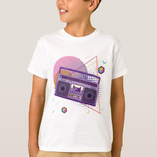 Funky 80s draagbare radiocassetspeler, 'boombox' t-shirt