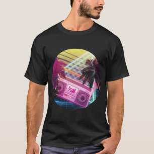 Funky 80s roze boombox met palmbomen t-shirt