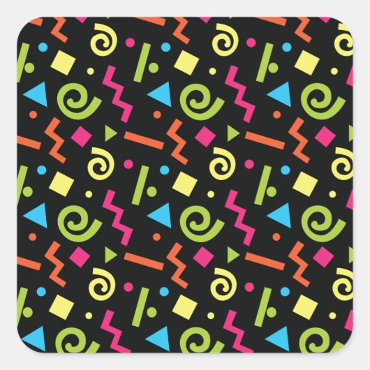 Funky 90's Retro Thema Vierkante Sticker (Voorkant)