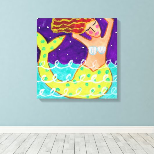 Funky Abstract Acryl Zeemeermin schilderij Canvas Afdruk (Insitu (Houten vloer))
