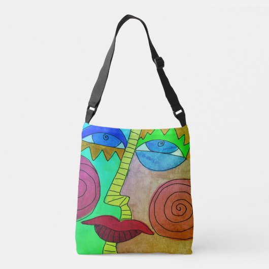 Funky Abstract Art Face Crossbody Tas (Achterkant)