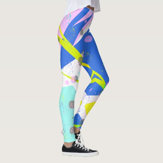 Funky Abstract Art Yellow Blue Pastel Thema Leggings (Rechts)