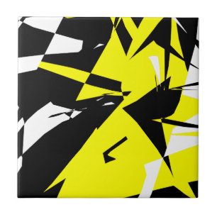 Funky Abstract Black Yellow White Tegeltje