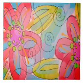 Funky Abstract bloemschilderij Tegeltje (Voorkant)