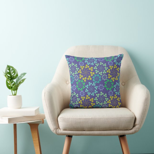 Funky Abstract Blue Floral Pattern Kussen (Stoel)