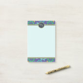Funky Abstract Blue Floral Pattern Monogram Post-it® Notes (Op bureau)