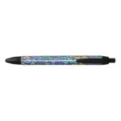 Funky Abstract Blue Floral Pattern Monogram Zwarte Inkt Pen (Achterkant)