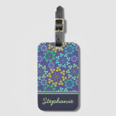 Funky Abstract Blue Floral Pattern Personalized Bagagelabel (Voorkant (verticaal))