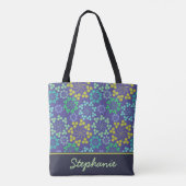Funky Abstract Blue Floral Pattern Personalized Draagtas (Achterkant)