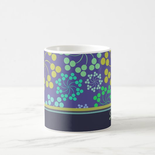 Funky Abstract Blue Floral Pattern Personalized Koffiemok (Center)