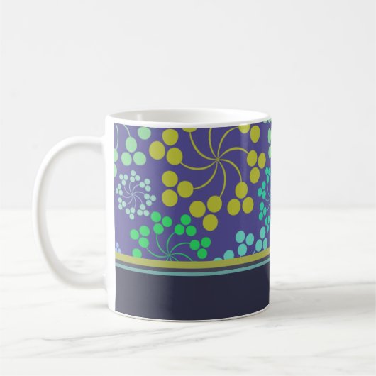 Funky Abstract Blue Floral Pattern Personalized Koffiemok (Links)