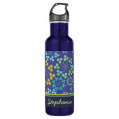 Funky Abstract Blue Floral Pattern Personalized Waterfles (Voorkant)