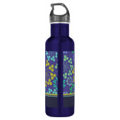 Funky Abstract Blue Floral Pattern Personalized Waterfles (Achterkant)