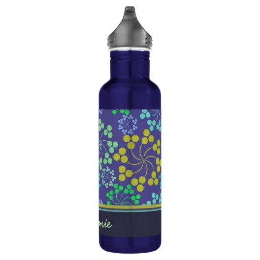 Funky Abstract Blue Floral Pattern Personalized Waterfles (Rechts)