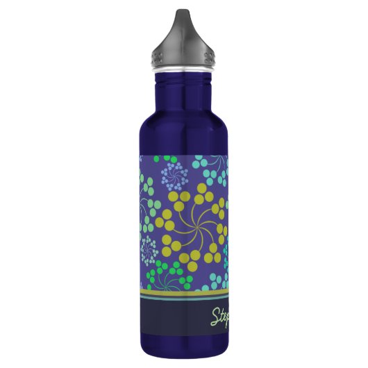 Funky Abstract Blue Floral Pattern Personalized Waterfles (Links)