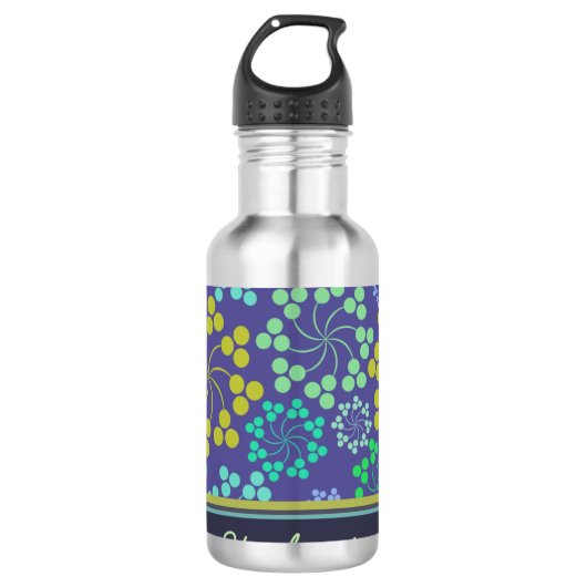 Funky Abstract Blue Floral Pattern Personalized Waterfles (Voorkant)