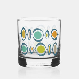 Funky Abstract Circles Green Blue Midcentury Whisky Glas
