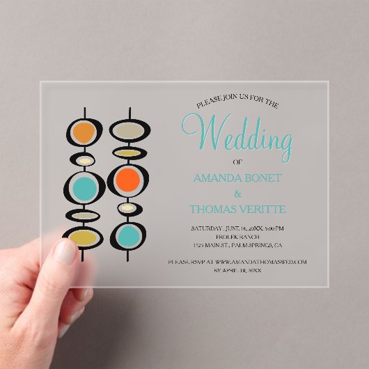 Funky Abstract Circles Mid Century Wedding Acryl Uitnodigingen (Insitu (Draagbaar))