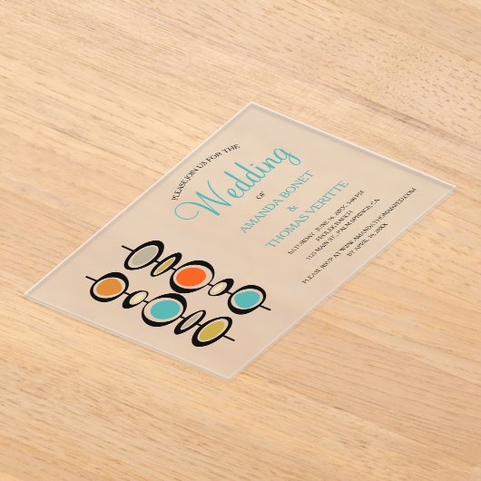 Funky Abstract Circles Mid Century Wedding Acryl Uitnodigingen (Laagn)