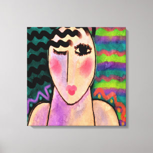 Funky Abstract digitaal schilderen van een vrouw Canvas Afdruk
