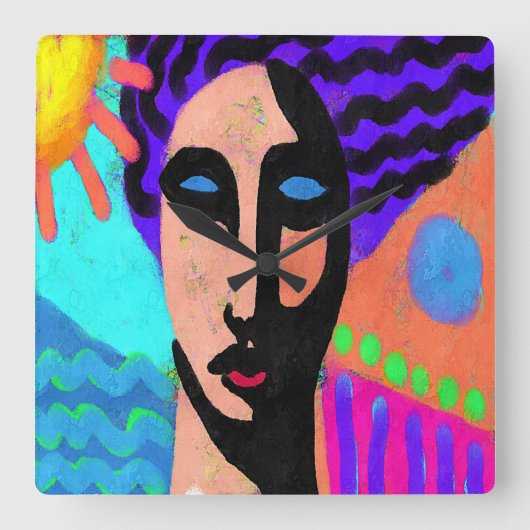 Funky Abstract digitaal schilderen Vierkante Klok (Voorkant)