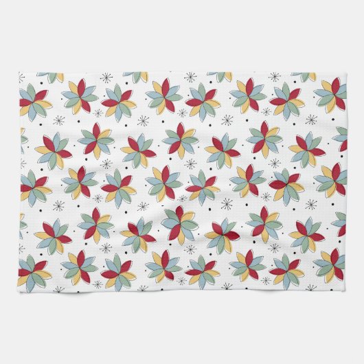 Funky Abstract Flowers Mid-century Theedoek (Horizontaal)