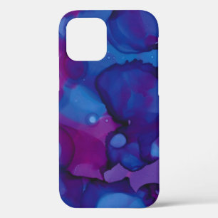 Funky abstract gemarmerde alcoholinkt paars en bla iPhone 12 hoesje