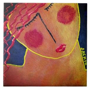 Funky Abstract Portret van een Vrouw Keramische Te Tegeltje