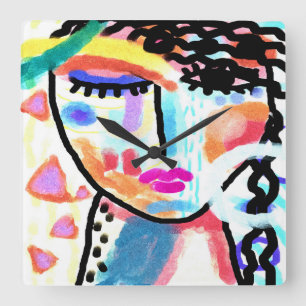 Funky Abstract portret van een vrouw Vierkante Klok