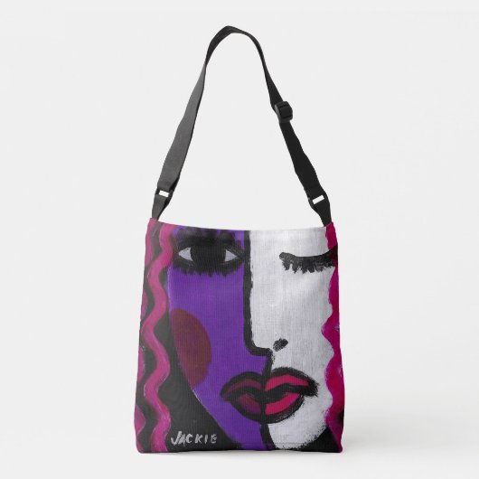 Funky Abstract Vrouwengezicht Crossbody Tas (Achterkant)