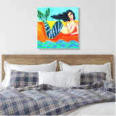 Funky Abstract Zeemeermin Art Stretched Canvas Pri (Insitu (Slaapkamer))