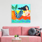 Funky Abstract Zeemeermin Art Stretched Canvas Pri (Insitu (Woonkamer))