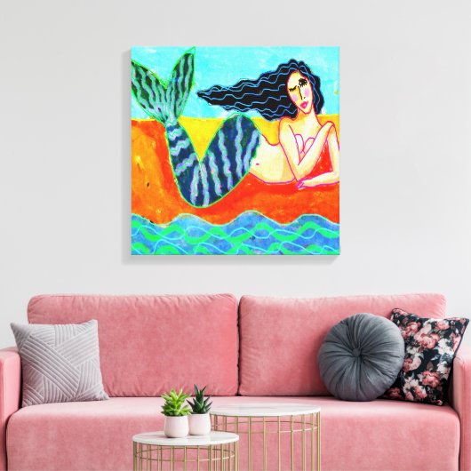 Funky Abstract Zeemeermin Art Stretched Canvas Pri (Insitu (Woonkamer))