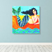 Funky Abstract Zeemeermin Art Stretched Canvas Pri (Insitu (Houten vloer))