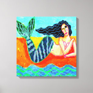 Funky Abstract Zeemeermin Art Stretched Canvas Pri Afdruk